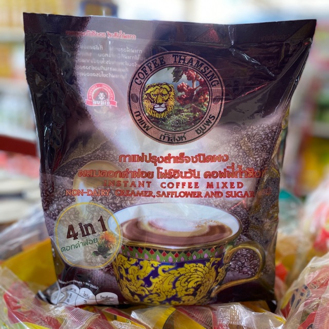 กาแฟปรุงสำเร็จผสมดอกคำฝอย กาแฟถ้ำสิงห์ บรรจุ 25 ซอง
