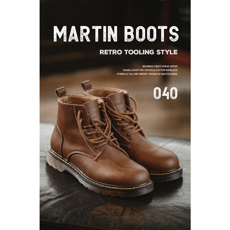 Retro ชายหนุ่มเหนียวสุภาพบุรุษธุรกิจ Martin รองเท้า high-top สไตล์อังกฤษรองเท้าเครื่องมือกลางอินเทรนด์ sh - รูปที่ 5