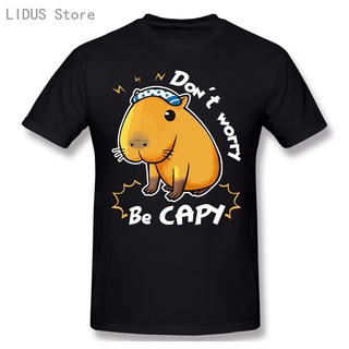 ผ้าฝ้ายแท้เสื้อยืดแขนสั้นลําลอง ผ้าฝ้าย พิมพ์ลาย Capybara Love แฟชั่นฤดูร้อน สําหรับผู้ชายS-4XL