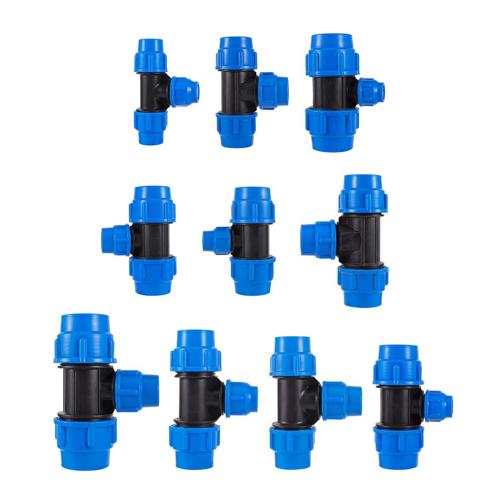 20/25/32/40/50 มม. PVC PE Tube Tee ลด Connector Water Splitter การเกษตรสวนชลประทานท่อ Conversion Connector สีฟ้า
