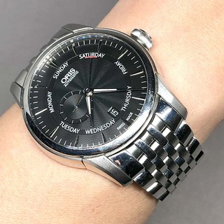 นาฬิกามือสอง ORIS Artelier Small Second auto day-date 7666 ขนาด Man size 44mm หน้าปัดดำเดินเวลา 2 เข็มครึ่ง