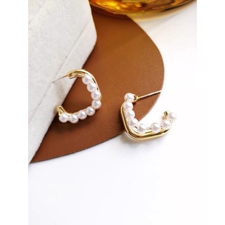 minimal earring with classy style gold and pearl มุก ทอง