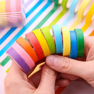 10 Pcs DIY Handbook Decoration Rainbow Tape 5M Solid Color Washi Tape