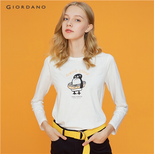 GIORDANO WOMEN Animal graphic o-neck long-sleeve tee 13399710