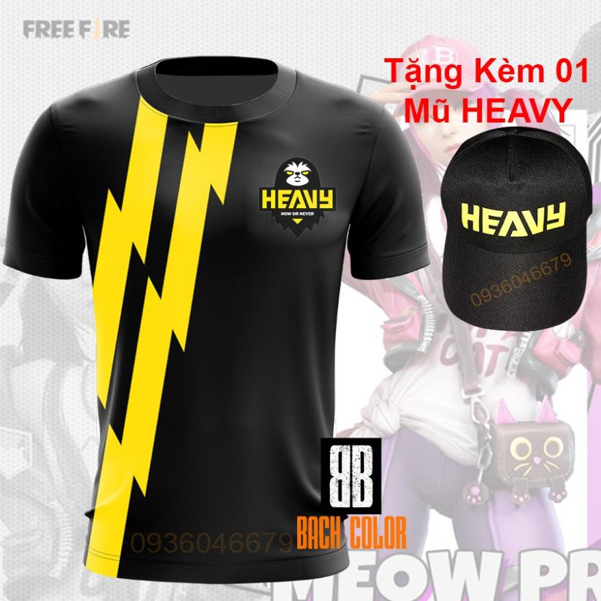 [ขายดี] HEAVY Team Black 3D Free Fire T-Shirt - มาพร้อมหมวก Super Cool Free Fire