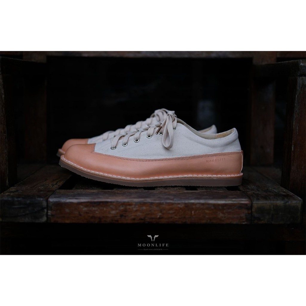 Moonlife Denim sneaker - Denim & Vegetable tanned leather รองเท้าหนังวัวฟอกฝาดสลับผ้าดิบ