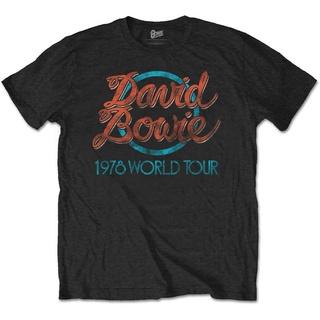 เสื้อยืดวินเทจเสื้อยืดผ้าฝ้าย พิมพ์ลาย David Bowie 1978 World Tour สีดํา สําหรับผู้ชาย FFnhdh65HNmfld18S-5XL