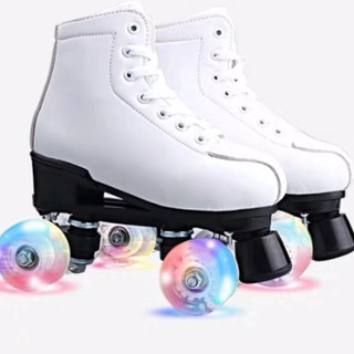 Leather Roller Skates Skating Rink Adult 4-wheel Double Row Skates Double Row Skates Roller Skates Flash Skates Double Row Skates