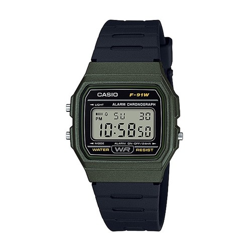 CASIO นาฬิกาข้อมือ สีเขียว/ดำ สายเรซิ่น รุ่น F-91WM-3ADF