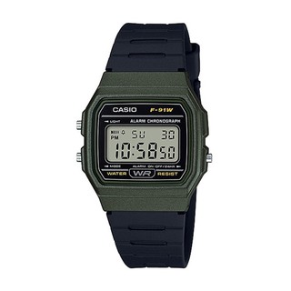 CASIO นาฬิกาข้อมือ สีเขียว/ดำ สายเรซิ่น รุ่น F-91WM-3ADF