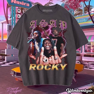 [S-5XL]เสื้อยืดแขนสั้น พิมพ์ลาย Rocky  THE WORLD VINTAGE สีเทาเข้ม