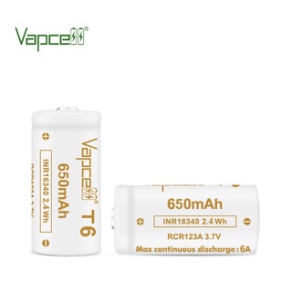 Vapcellของแท้💯 INR16340 2.4Wh T6 650mAh RCR123A 3.7V