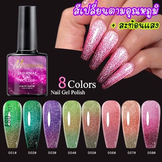 Misscheering สีเปลี่ยนอุณหภูมิ พร้อมกริสเตอร์สะท้อนแสง สวย อบ UV เท่านั้น ขนาด 8 ml.