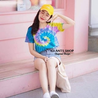 🏖 เสื้อคอกลมแขนสั้นผ้ามัดย้อม Free size 🏝       งานป้าย GI-ANTS