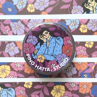 เทปกาว วาชิเทป มาสกิ้งเทป ผู้หญิงและดอกไม้ Pansy Washi Tape แบรนด์ Ping Hatta. Studio