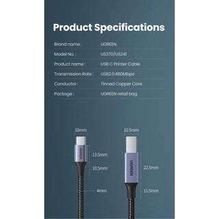 Ugreen สายเคเบิ้ล Usb C To Usb Type B 2 . 0 สําหรับ for Printer Type C สแกนเนอร์