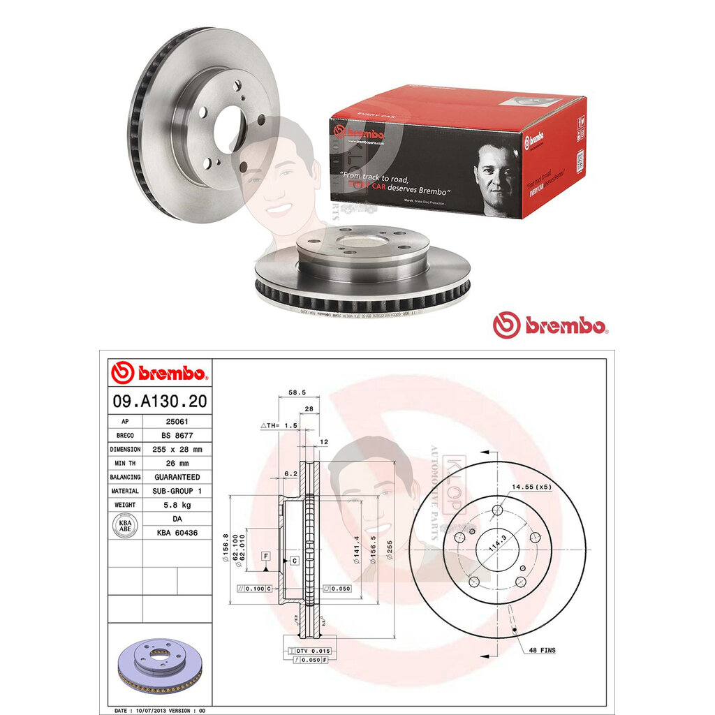 09 A130 20 จานเบรค ล้อ F (ยี่ห้อ BREMBO) รุ่น Std TOYOTA Vigo 4x2 2.5 TD ปี 2004->*ราคาต่อข้าง