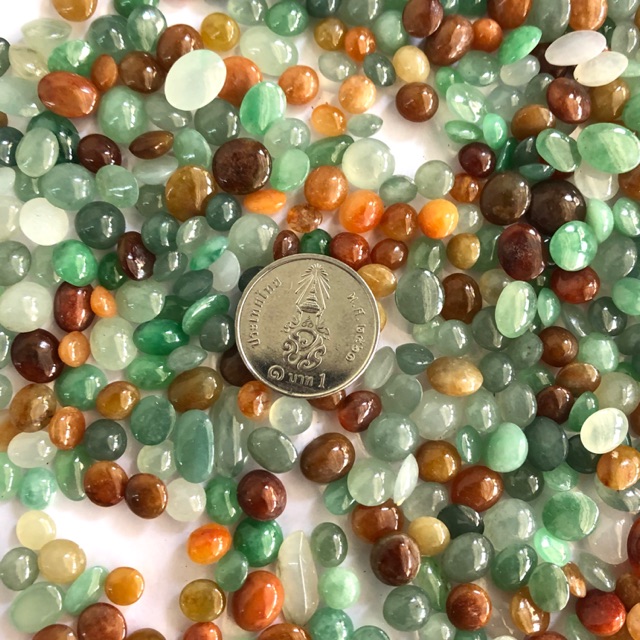 หยกพม่า หยกแท้ ขนาดเล็ก คละ 3 เม็ด เม็ดร่วง สีเขียว ขาว เหลือง Jadeite