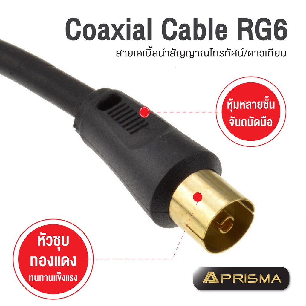 PRISMA  Coaxial Cable RG201ยาว 2 เมตร สายเคเบิ้ลนำสัญญาณโทรทัศน์/ดาวเทียม สินค้ารับประกัน 5 ปีเต็