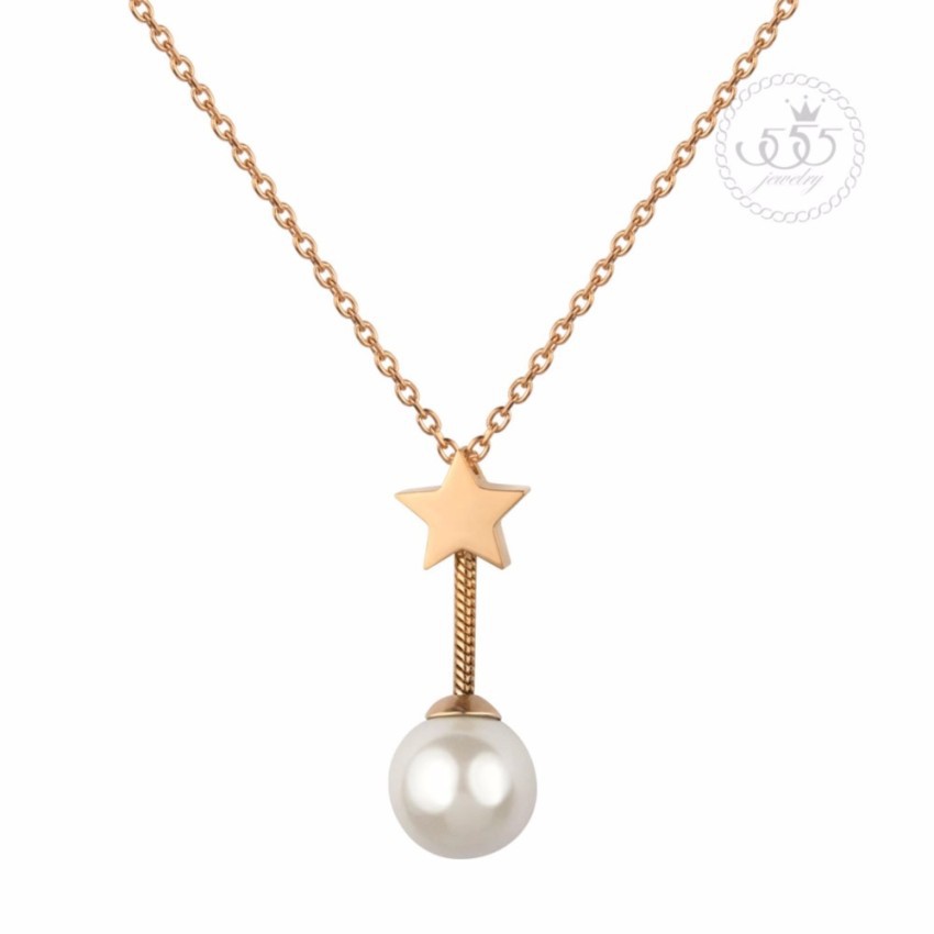 555jewelry จี้พร้อมสร้อยคอ รูปดาวห้อยมุกกลมสีขาว รุ่น MNC-N210 (P17) #1184
