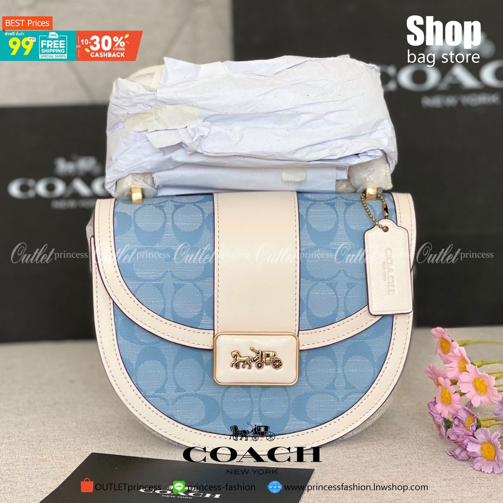 ของแท้ 】Coach Alie Saddle Bag In Signature Chambray C4694