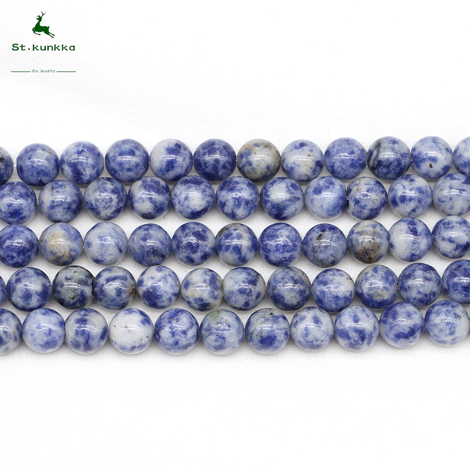 ลูกปัดกลมหินจุดธรรมชาติ St.kunkka - สีฟ้า (1Strand/Lot 4 x 6 x 8 x 10 x 12 mm)