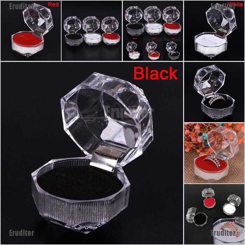 💕 Good quality Clear Acrylic Jewelry Gift Box for Ring Holder Wedding Engagement Present New