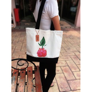 กระเป๋าผ้าแคนวาส "บัวในบัว" ขนาดกลาง Size M กระเป๋าสะพาย กระเป๋าถือ totebag handbag canvas