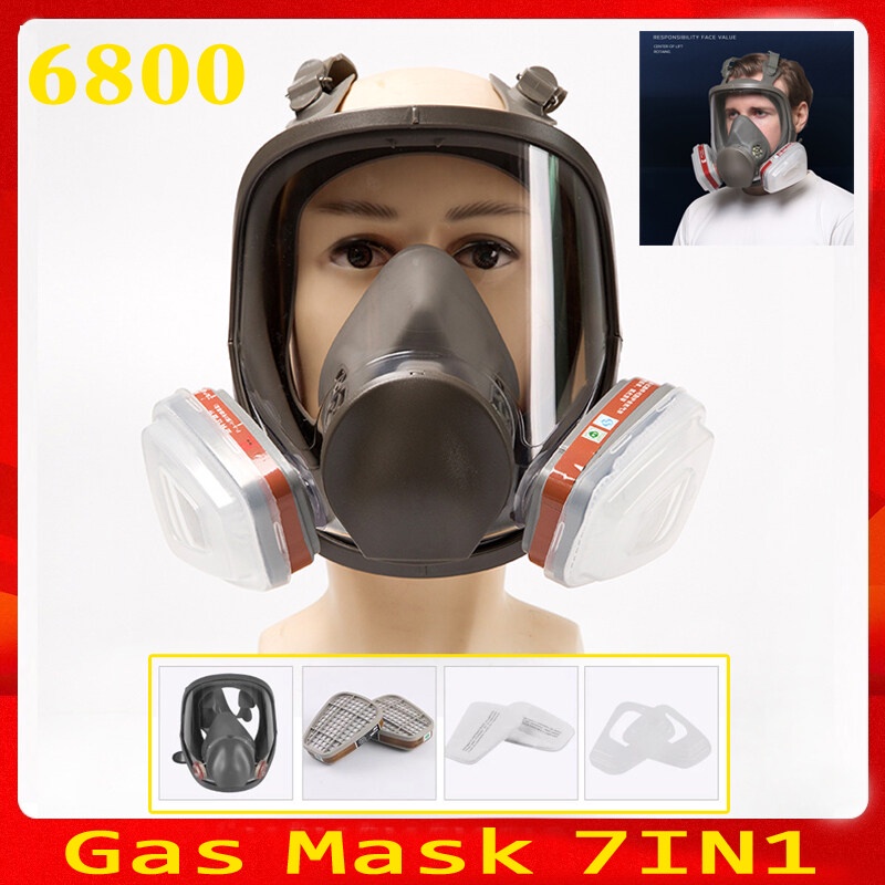 หน้ากากกันแก๊ส หน้ากากกันสารเคมี รุ่น 6800 จัดชุด7ชิ้น ป้องกันสารเคมี/ฝุ่น แผ่นกรอง หน้ากากป้องกันสารเคมี พร้อมตลับกรอง