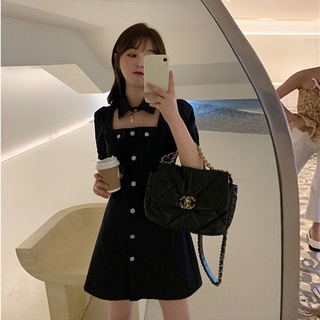 🔥Hot sale~ Can Yan Can Sweet Dress Womens Summer 2021 New Fashion Puff Sleeve Skirt Waist Waist Slim Black Dress