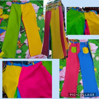 🌻กางเกงแหยมสีแจ่มๆ สีสลับ สม๊อคยางยืด แบบมีกระเป๋า มีซิป มีจะขอ