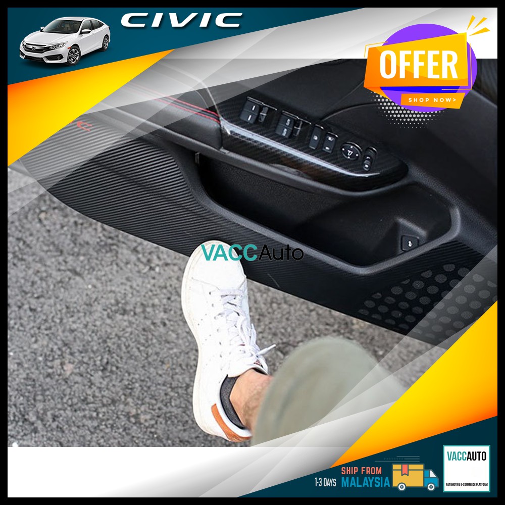 สติกเกอร์คาร์บอนไฟเบอร์ ติดแผงประตูรถยนต์ สําหรับ Honda Civic FC 10th 2016-2021 Civic 10th FC FK TBA TEA