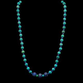 สร้อยคอ หินเทอร์ควอยส์ และ หินลาพิสลาซูลี่ เม็ดทรงกลม Turquoise &amp; Lapis Lazuli Round Beads Necklace Gemstone Jewelry