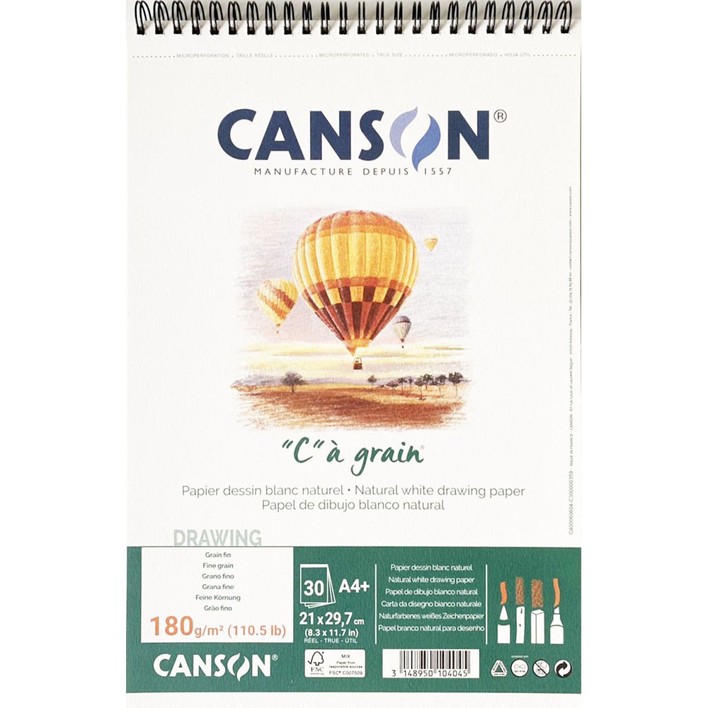 Canson(แคนสัน) สมุดซีอาร์เกร็น สันห่วงบน ผิว Fine grain หนา180G ขนาด 21×29.7ซม (A4) บรรจุ 30 แผ่น C400 060 604
