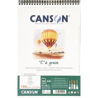 Canson(แคนสัน) สมุดซีอาร์เกร็น สันห่วงบน ผิว Fine grain หนา180G ขนาด 21×29.7ซม (A4) บรรจุ 30 แผ่น C400 060 604