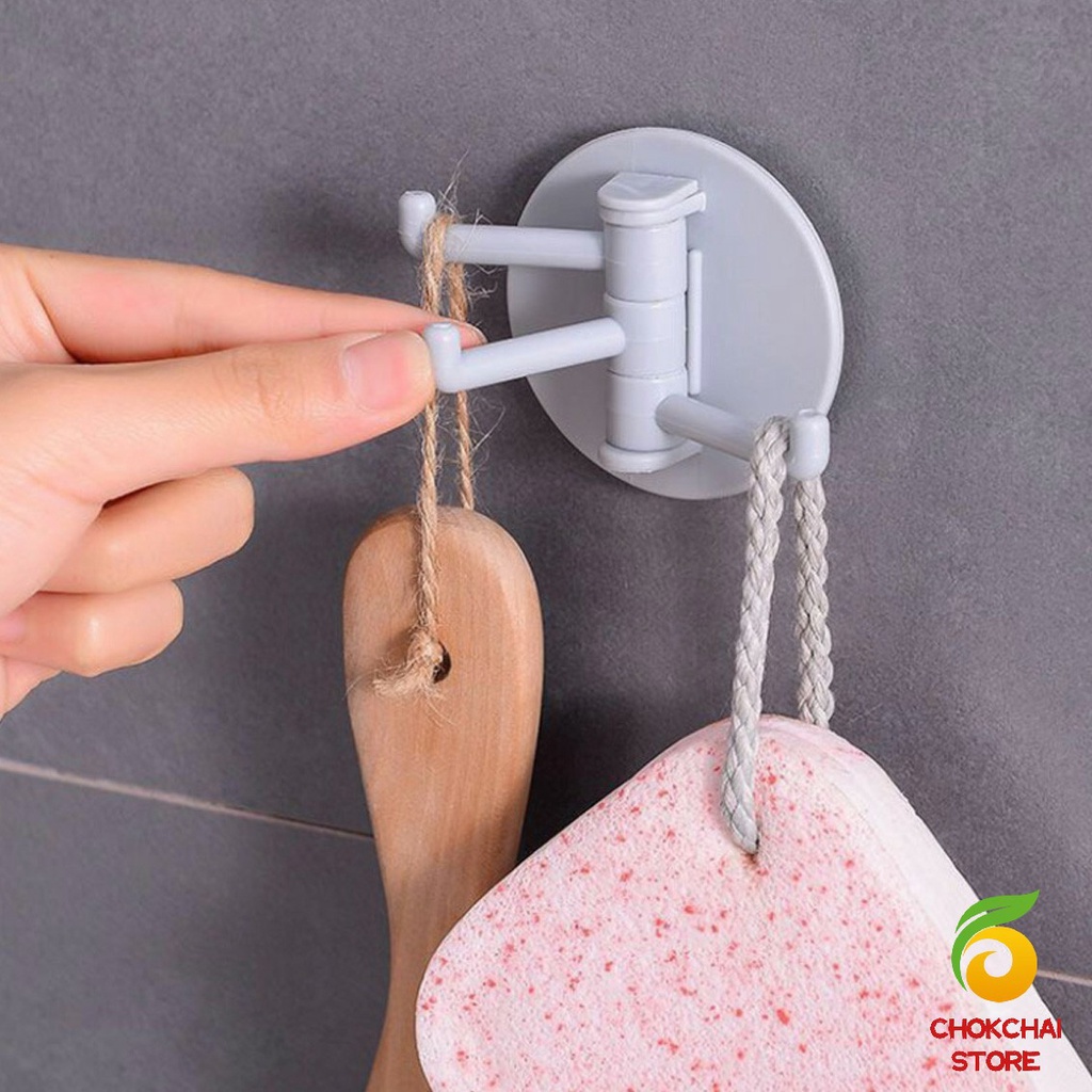 Chok ตะขอ """ 3 แฉก """ ติดผนังแบบโดยไม่ต้องเจาะผนัง Rotating hook for 1pc