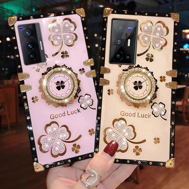 YJD เคส Vivo X70 X70Pro X70Pro+ Diamonds Bracket Clover Square เคสโทรศัพท์กันกระแทก