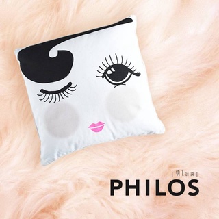 หมอนอิงผ้าลินินสีขาวนุ่มสบาย ลายสวยๆน่ารักๆ | Philos,Miss etoile Cushion Open And Closed Eyes : PI036