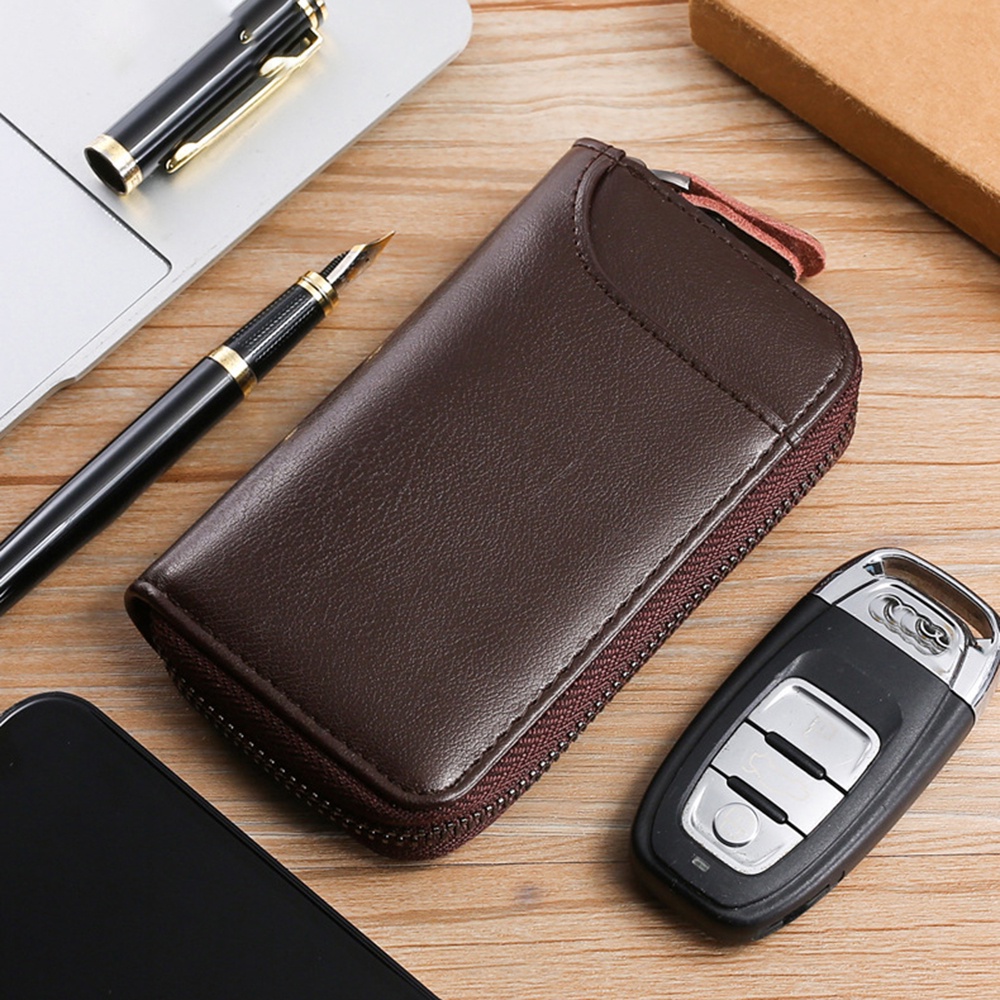 House Keeper Key Wallet Cow Leather Key Ring Credit Card Holder Large Capacity Unisex Key Bag