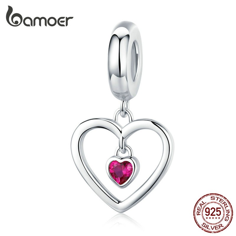 Bamoer reddish heartbeats Charm 925 เงิน SCC 1349