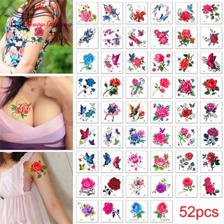 สติกเกอร์ ลายดอกกุหลาบ กันน้ำได้ 52 ชิ้น/ชุด