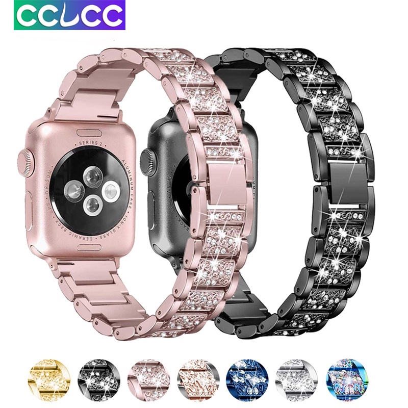 สายนาฬิกาข้อมือสเตนเลส ประดับเพชร สําหรับ Apple Watch 6 SE 40 มม. 44 มม. 38 มม. 42 มม. iwatch Series 5 4 3 2