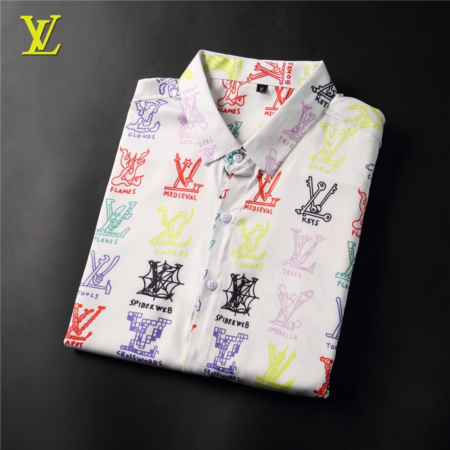 Louis Vuitton LV Men Blouse Boy Printed Shirt Business Casual Floral Long Sleeve Gucci Cloth Tee #2