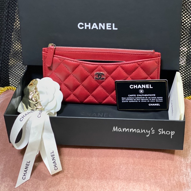 Used CHANEL all in one wallet red caviar แดงอะไหล่เงินสวยแซ่บ💋💋 HOLO263xxxxx