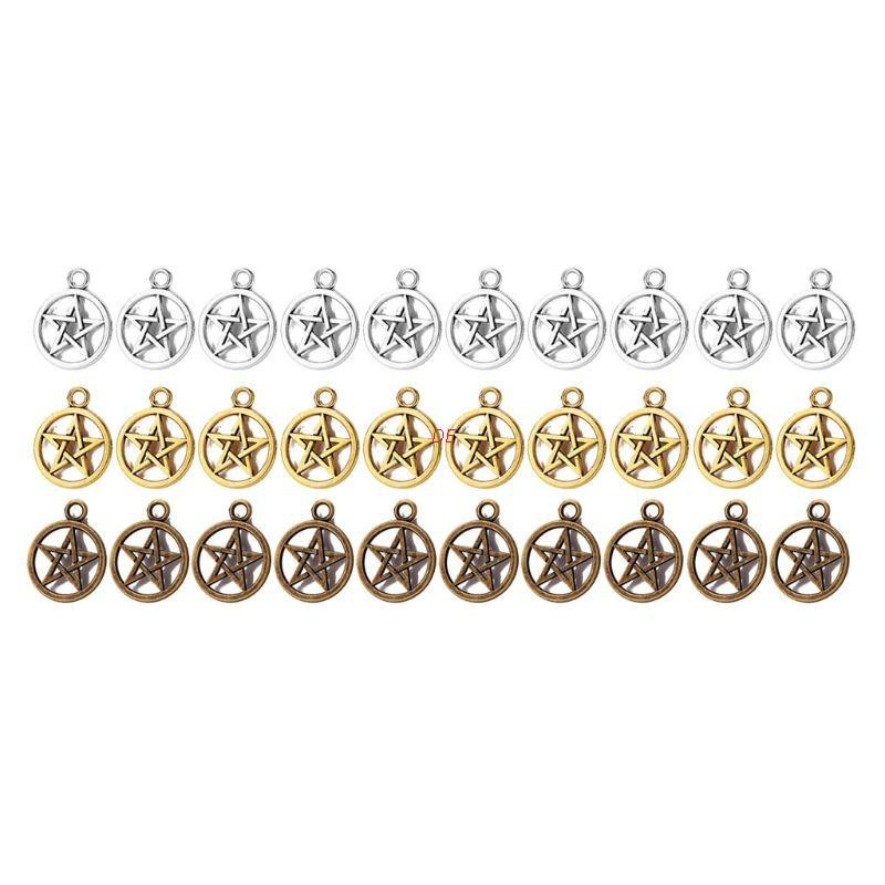 DE  30Pcs 3 Colors Mixed Magic Pentacle Hexagram Star Protection Lucky Charms Pendants DIY Necklace Bracelet Jewelry Making