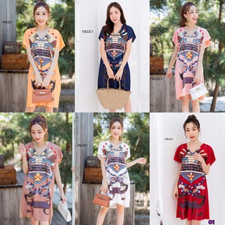 J11822 Dress เดรส ทรงตรง พิมพ์ลายกราฟฟิก