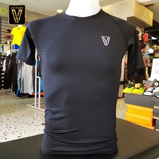 VICTORY เสื้อรัดกล้ามเนื้อ แขนสั้น วิคตอรี่ สีดำ รหัส-V099 เสื้อบอร์ดี้ฟิต พร้อมส่ง