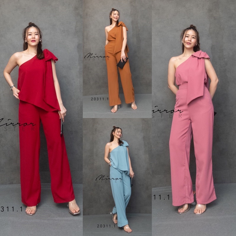 🏷Mirrorsister #20311.1 เซ็ทเสื้อ+กางเกง ชุดเซ็ตขายาว ชุดปาดไหล่ ออกงาน ไปงานแต่ง ใส่ทำงาน เรียบหรู
