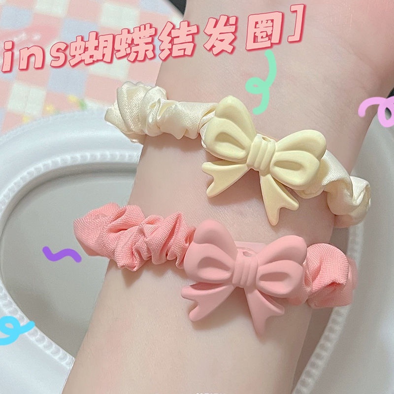 ยางรัดผมหางม้า แบบยืดหยุ่น ประดับโบว์น่ารัก สไตล์เกาหลี สําหรับผู้หญิง