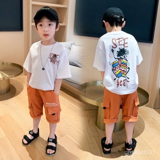 สินค้าพร้อมส่งชุดเซ็ต 2 ชิ้น แขนสั้น+กางเกงขาสั้น เสื้อผ้าเด็กโต มีสไตล์และหล่อ เสื้อผ้าเด็กชาย ชุดเด็กชายสไตล์เกาหลี